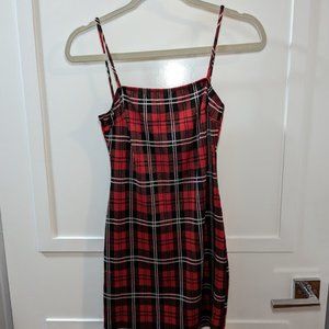 Red Plaid Mini Bodycon Dress - medium